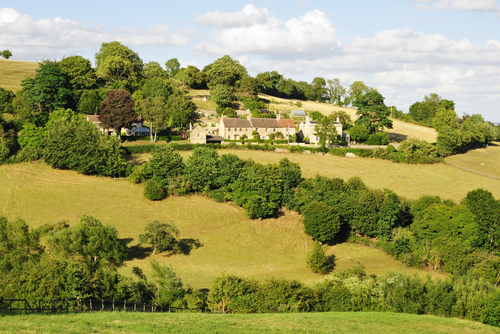 Scenic Rural Landscape View of Green Fields in the Avon Valley near Bath in Somerset England